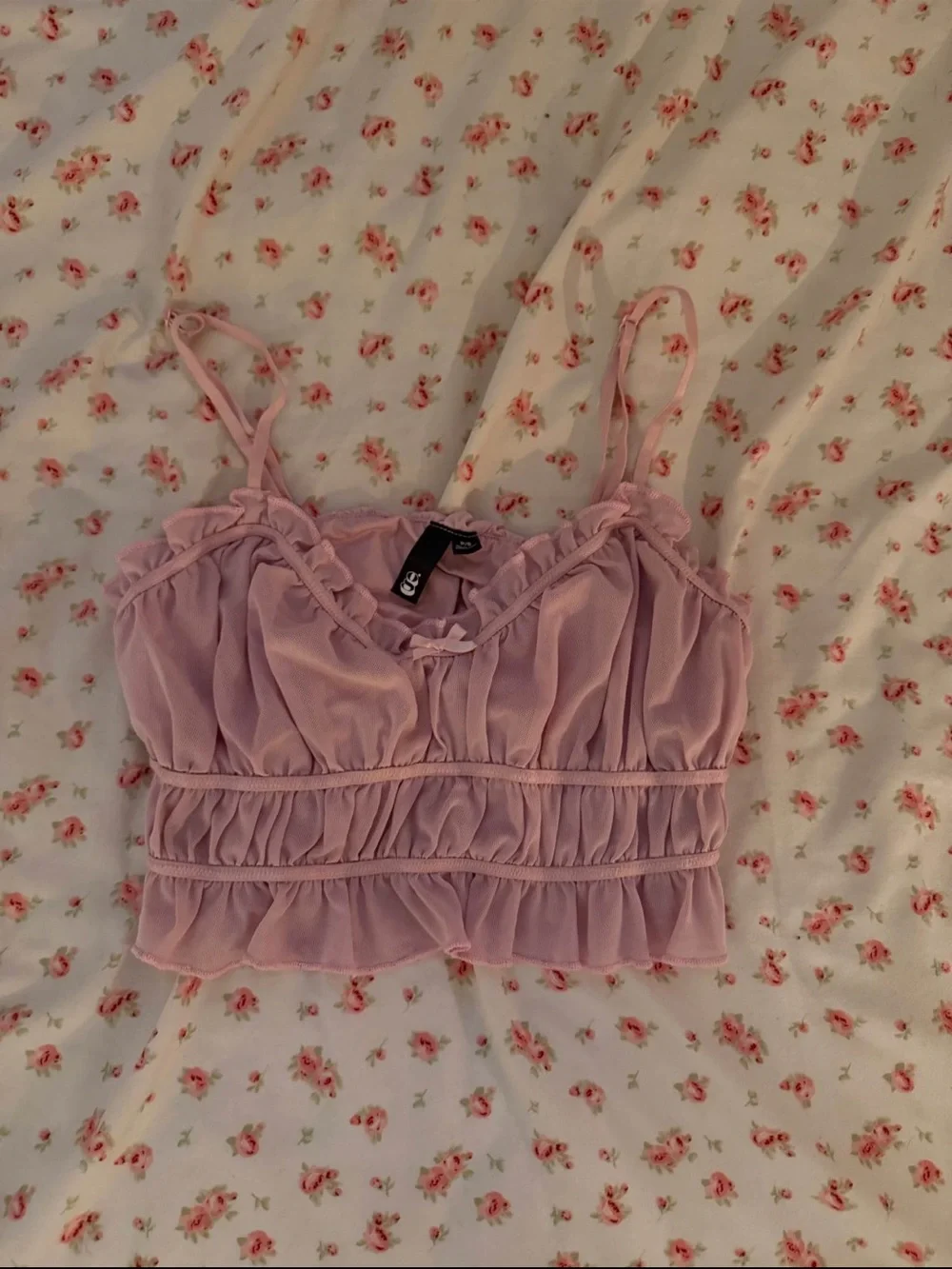 Garage Pink Ruffled Crop Top - Picture 1 of 1